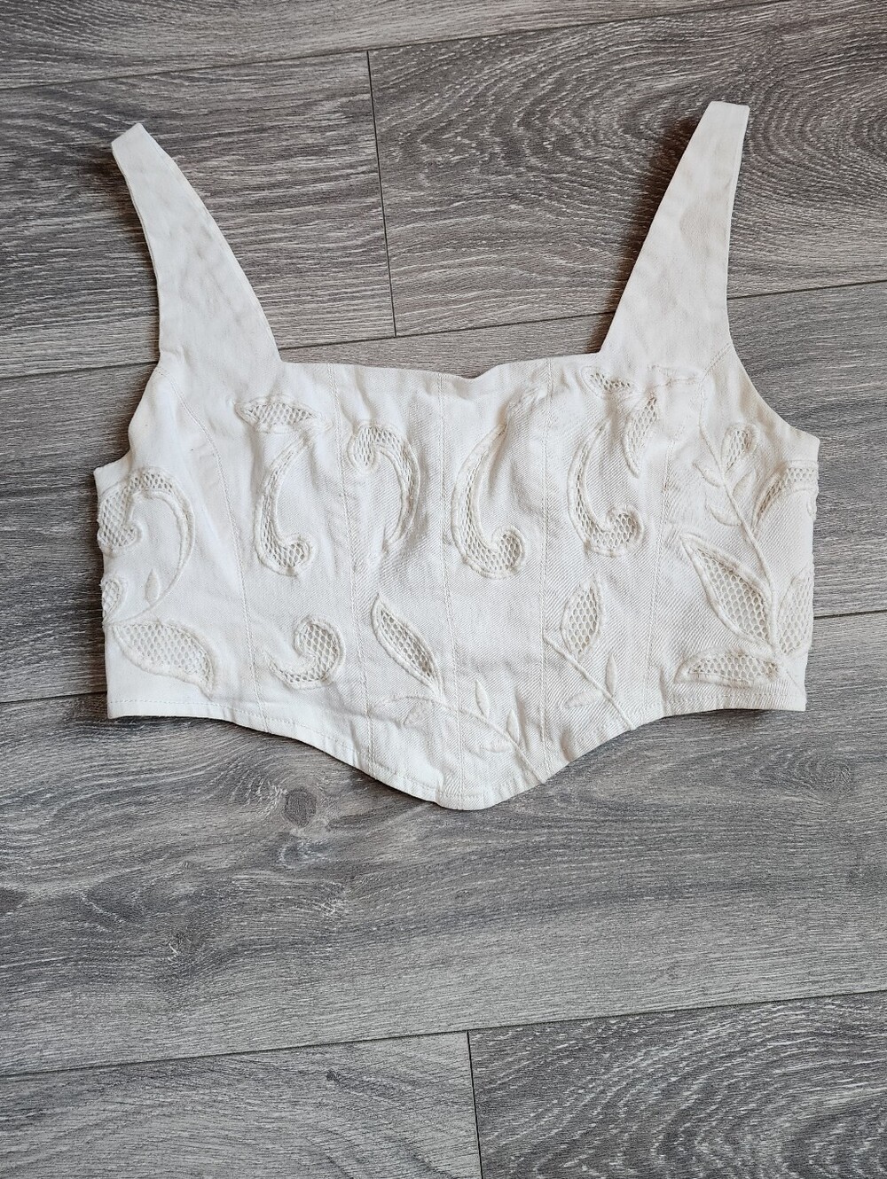 Urban Outfitters Elsa Embroidered White Western Corset Pointed Hem Crop Top